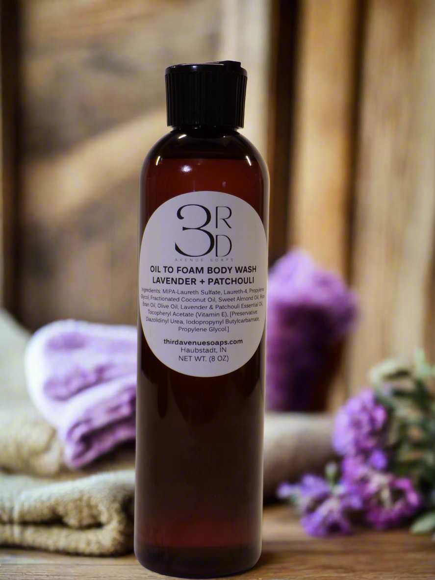 Lavender and Patchouli Oil to Foam Body Wash